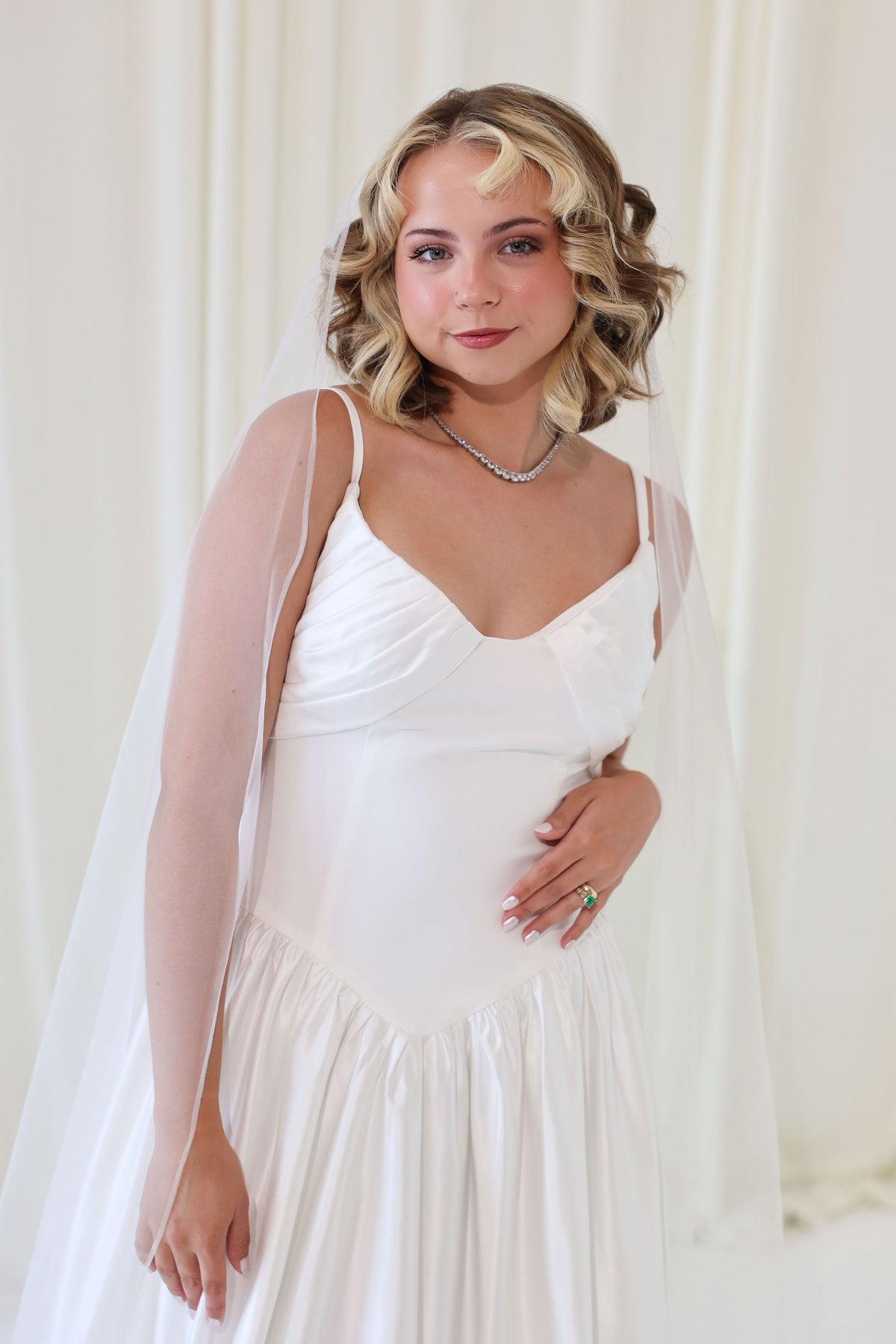 Bride Wearing Diamond Tennis Necklace