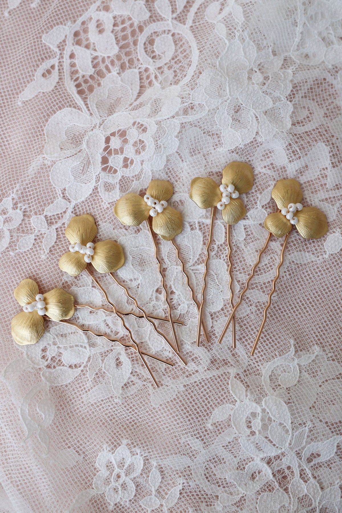 Arabella Gold Floral Hair Pins - Set of 6