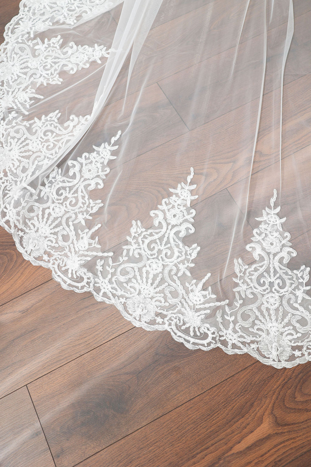Cathedral Length Blusher Veil with Lace Trim