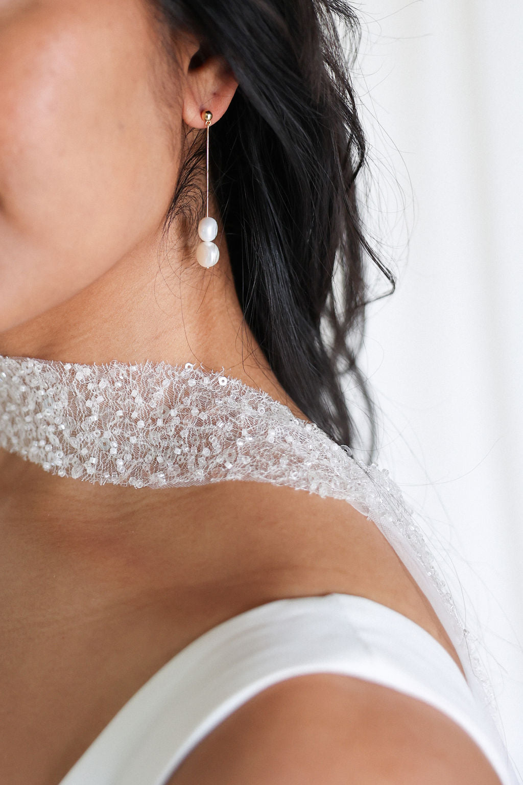 Bride Wearing Sequin Wedding Cape