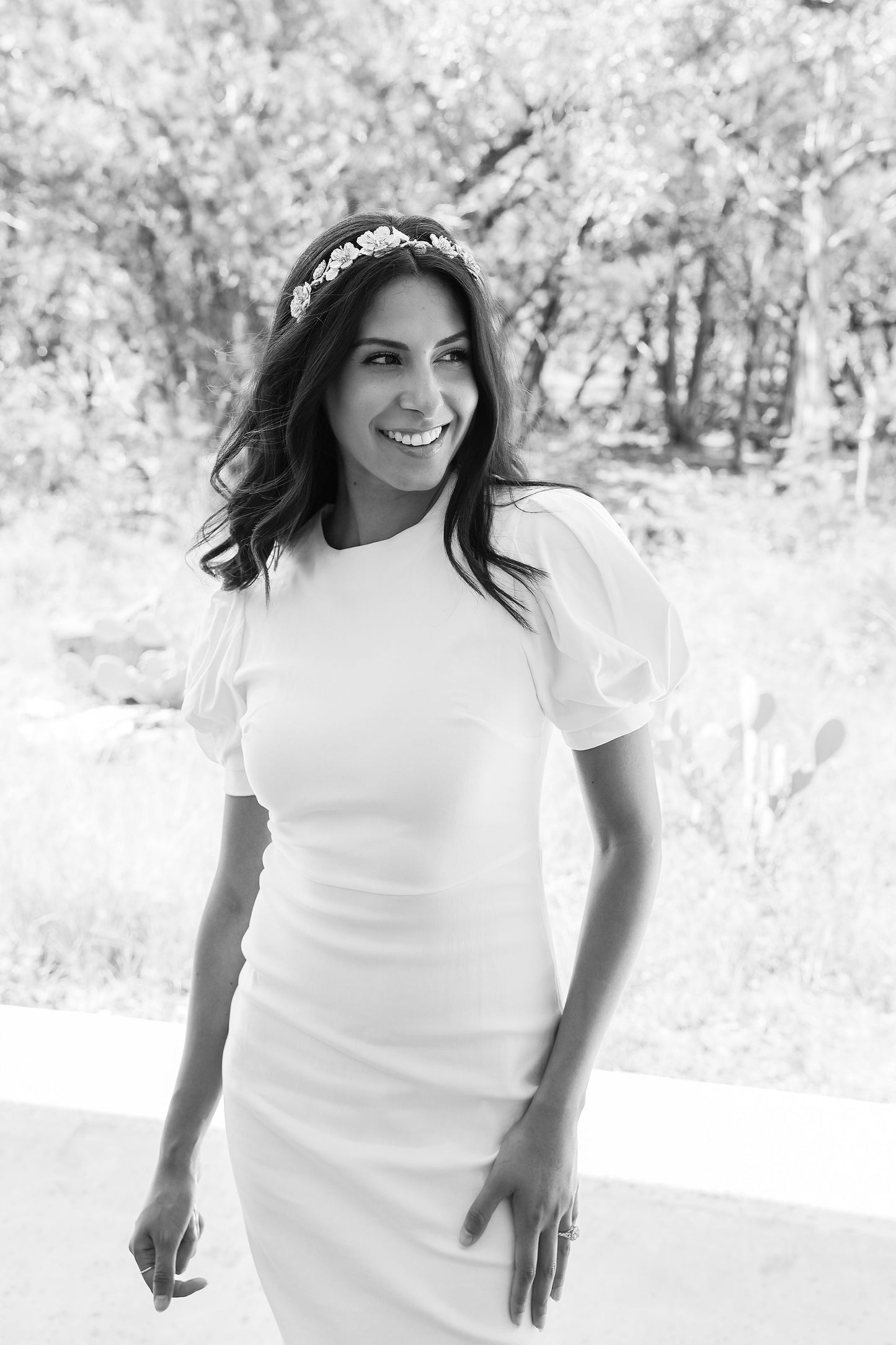 Bride wearing vintage short wedding dress