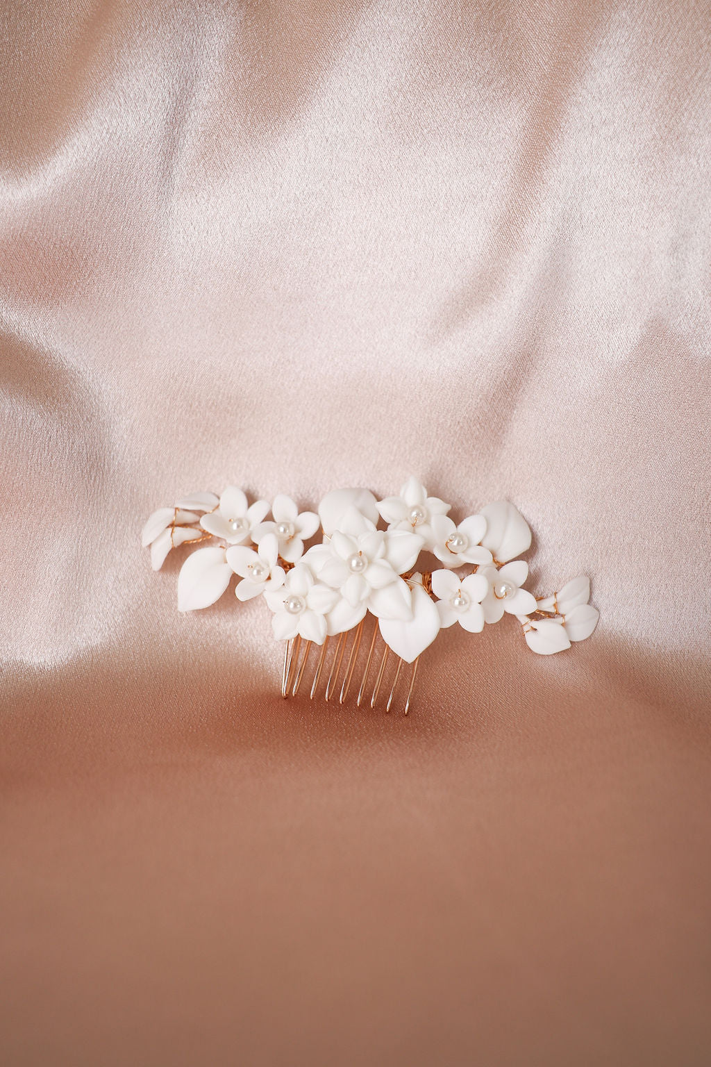 White Porcelain Floral Wedding Hairpiece New for 2025 Brides