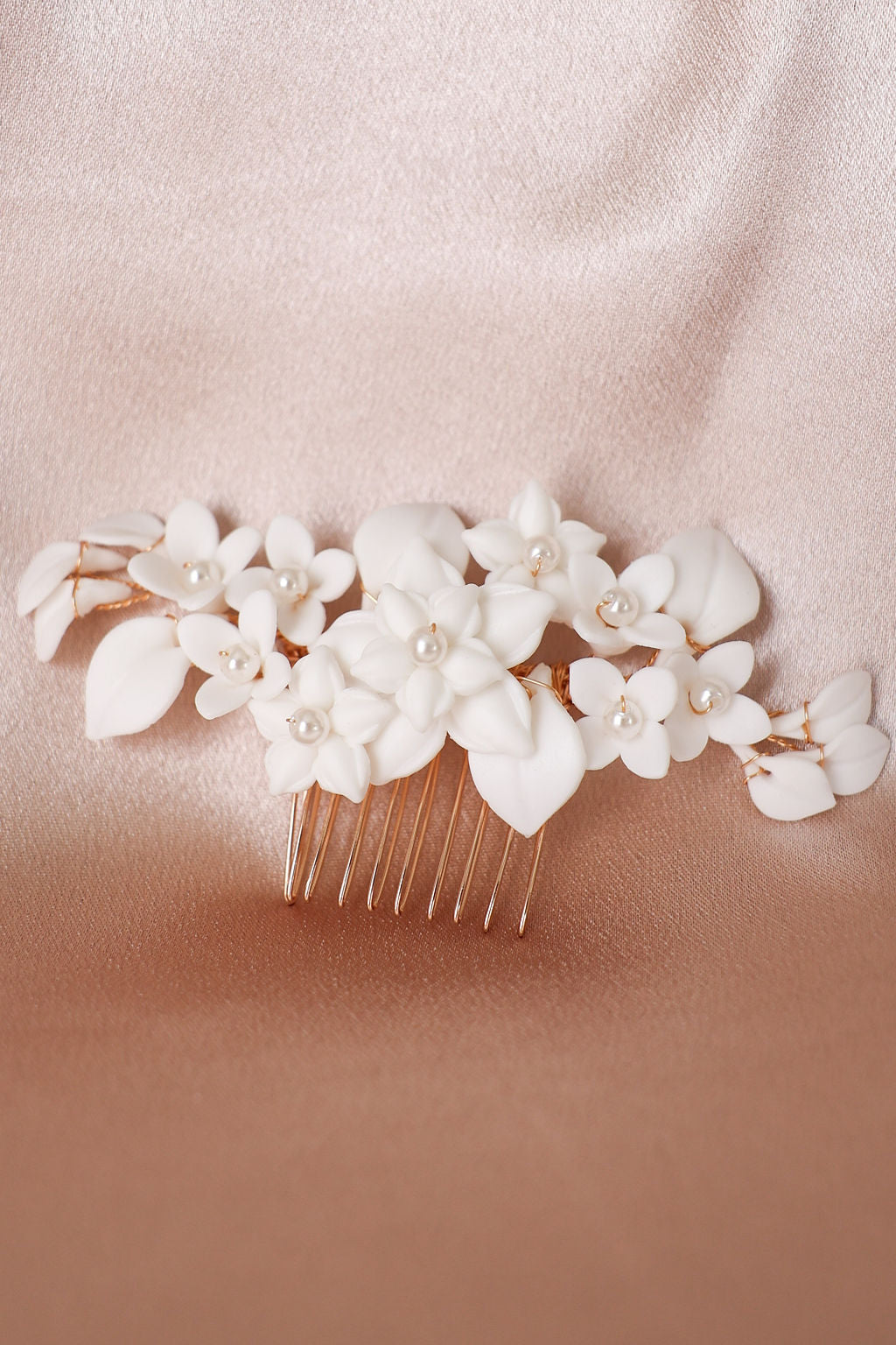 White Porcelain Floral Wedding Hairpiece New for 2025 Brides