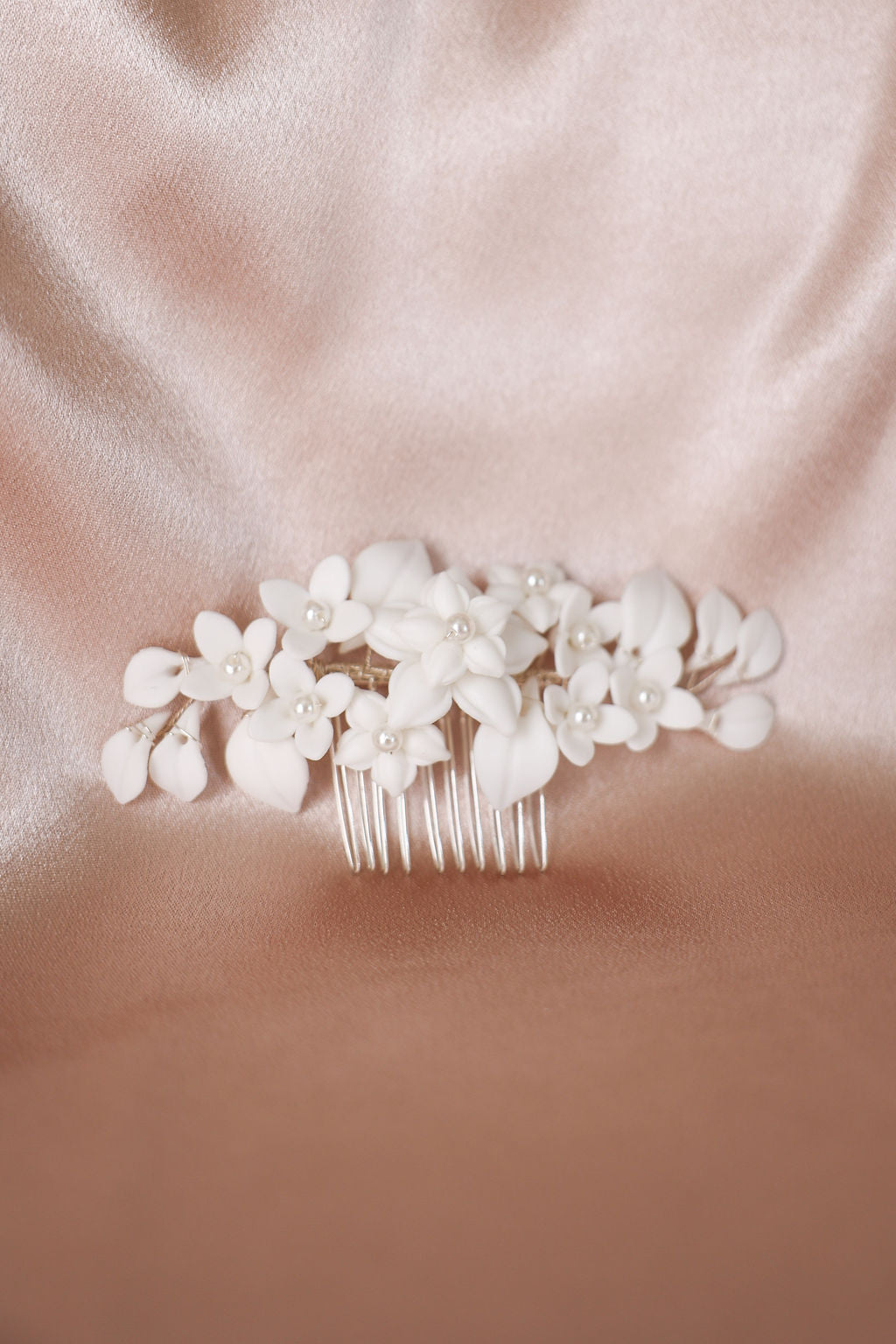 White Porcelain Floral Wedding Hairpiece New for 2025 Brides