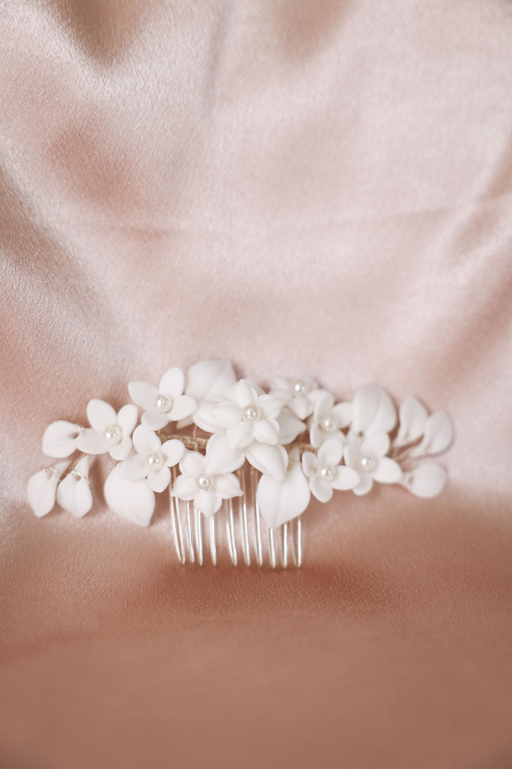 White Porcelain Floral Wedding Hairpiece New for 2025 Brides