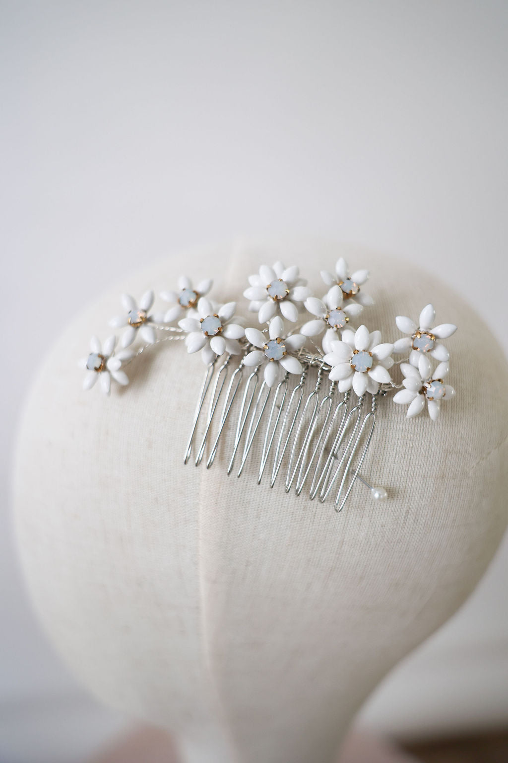White Opal Floral Wedding Hair Comb