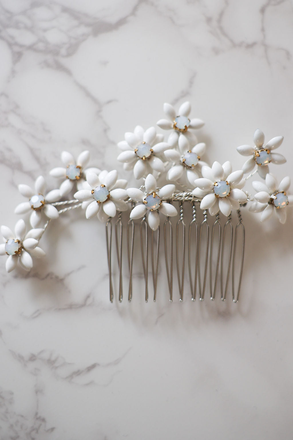 White Opal Floral Wedding Hair Comb