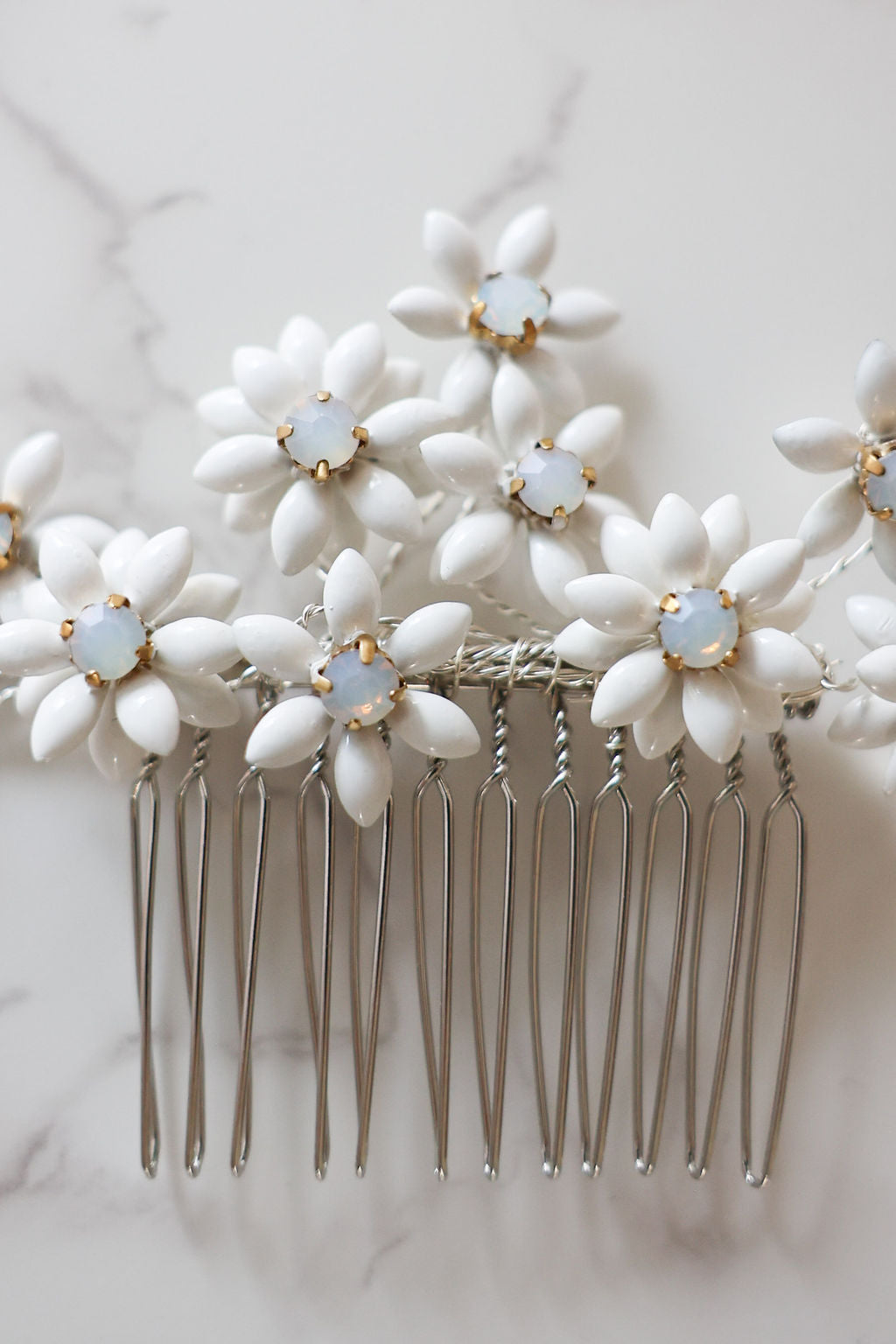 White Opal Floral Wedding Hair Comb