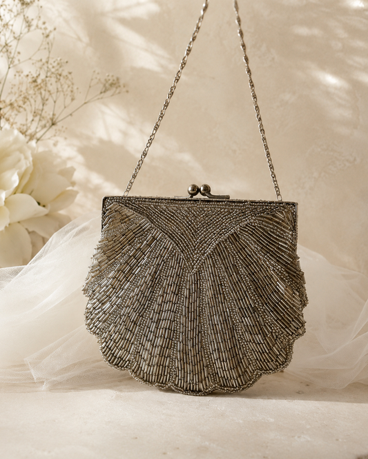 Vintage Silver Beaded Wedding Purse