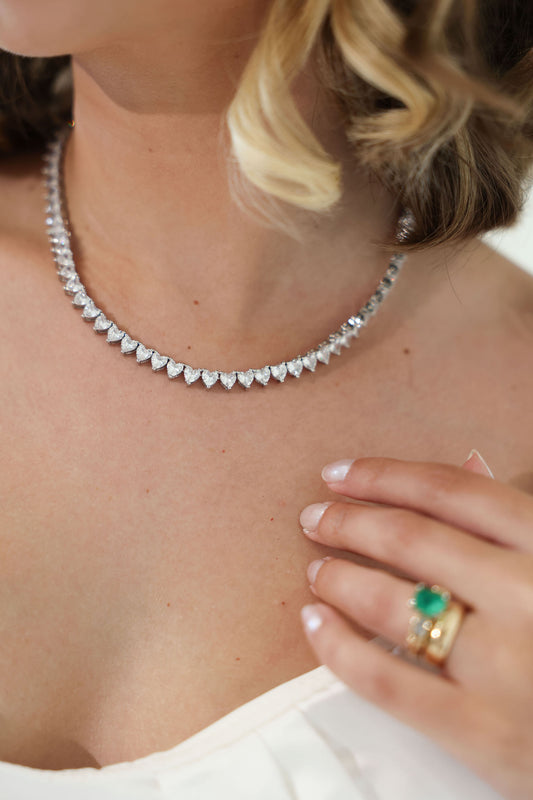 Heart Shaped Crystal Tennis Necklace for Brides 