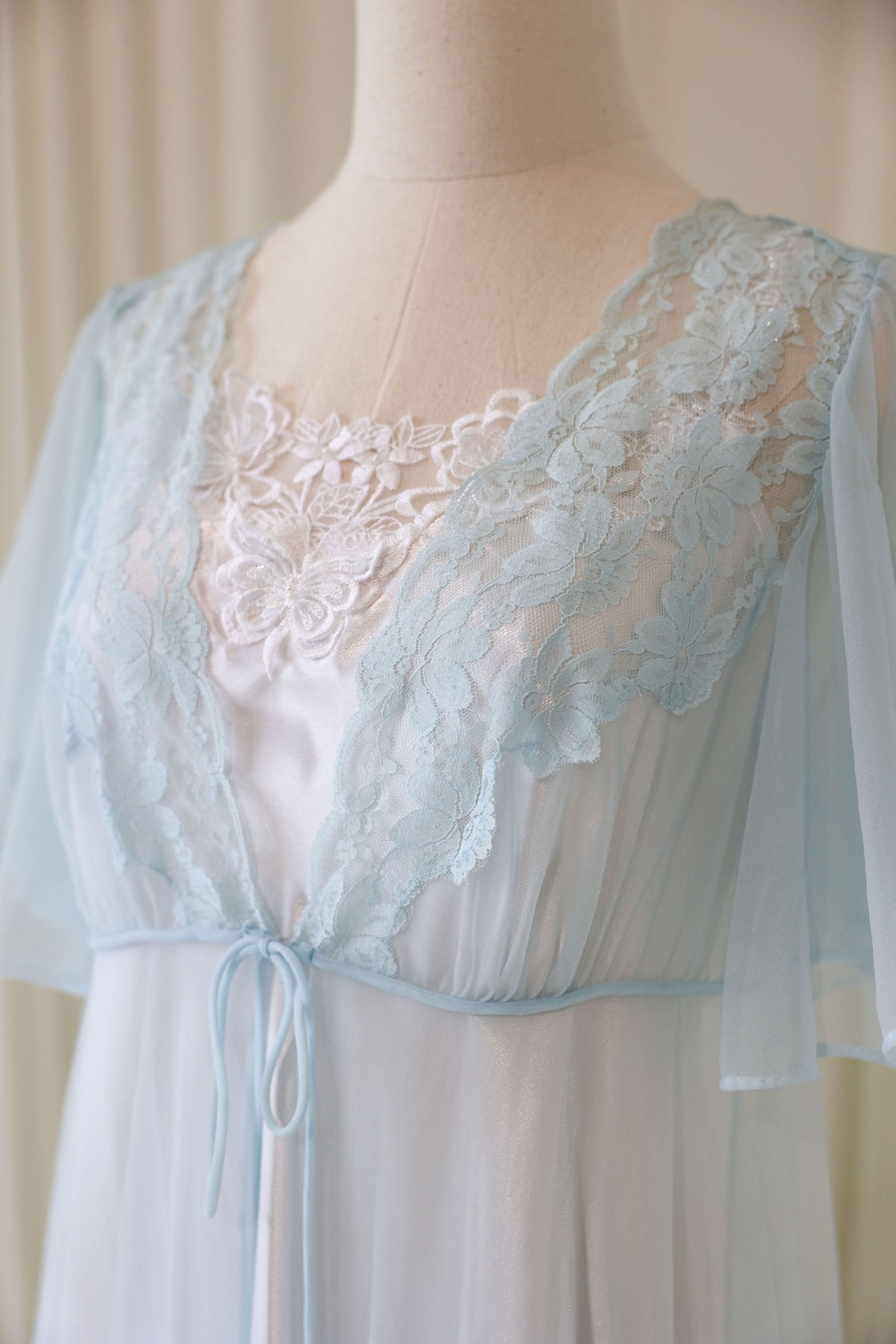 A light blue bridal vintage getting ready robe