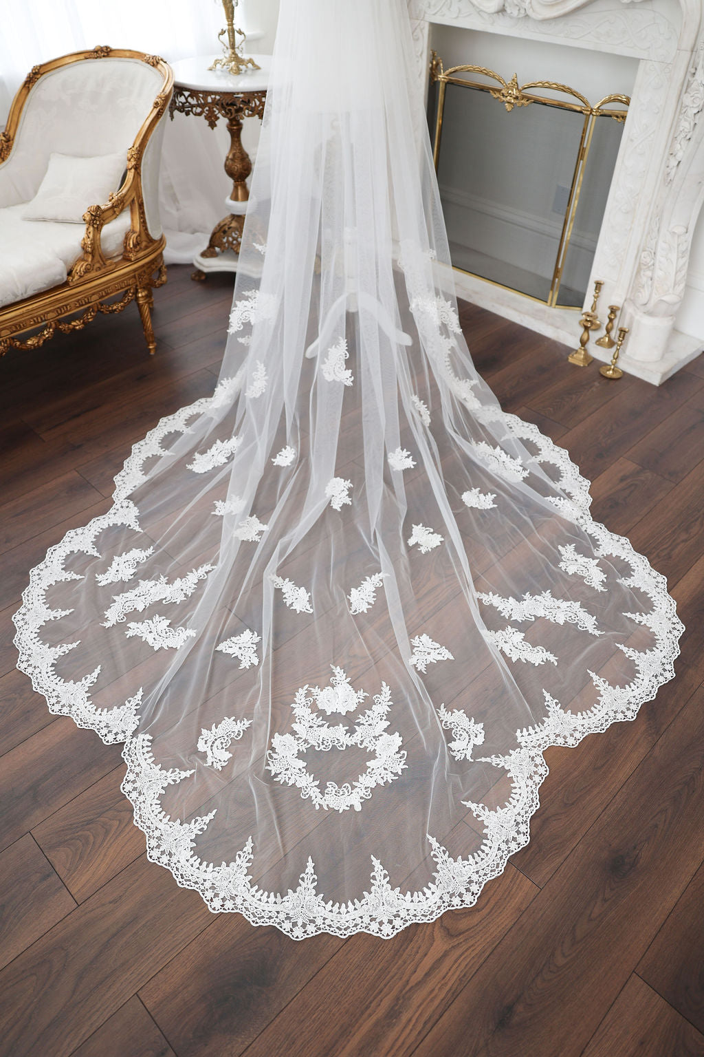 Crochet Lace Cathedral Length Wedding Veil
