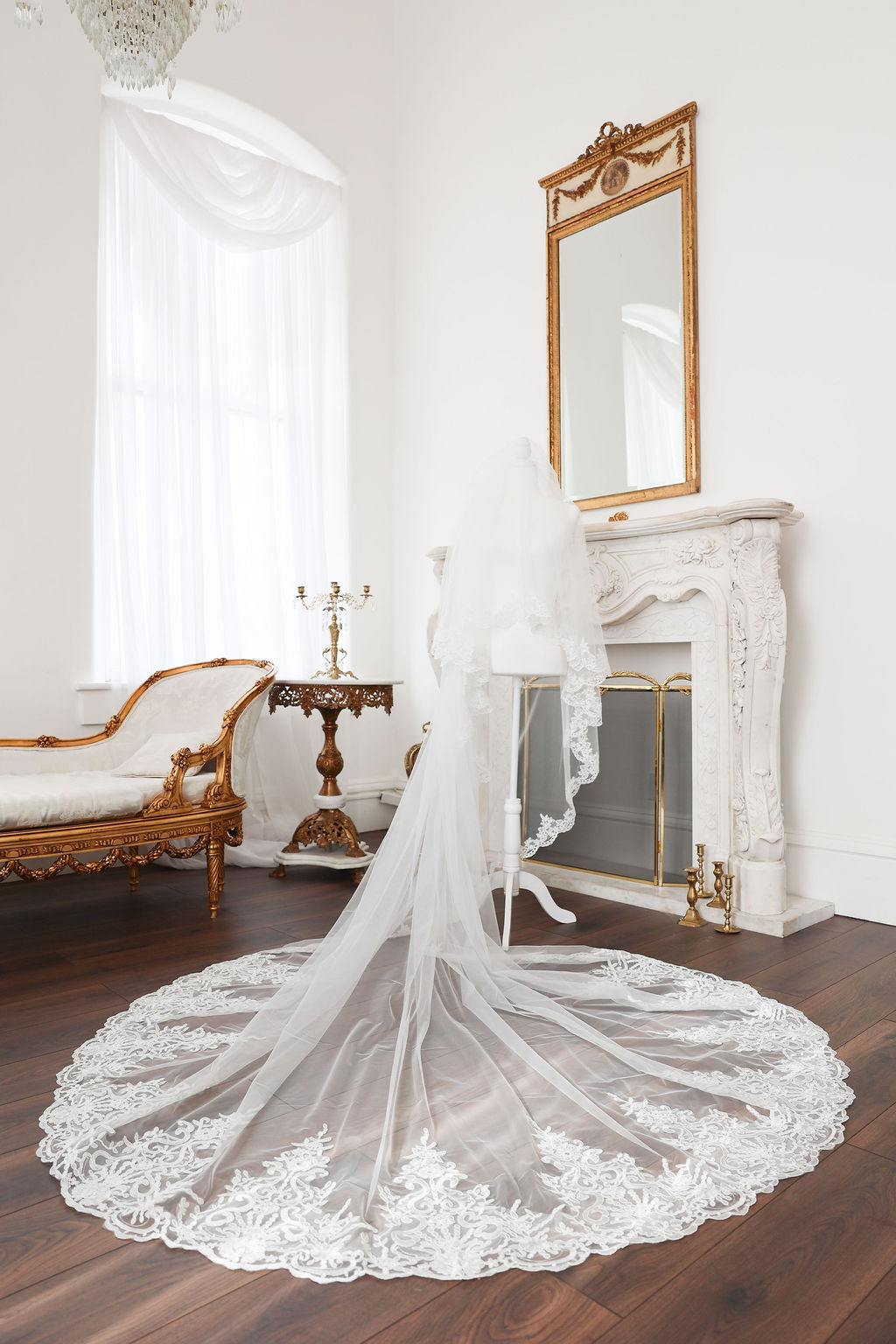 Cathedral Length Blusher Veil with Lace Trim