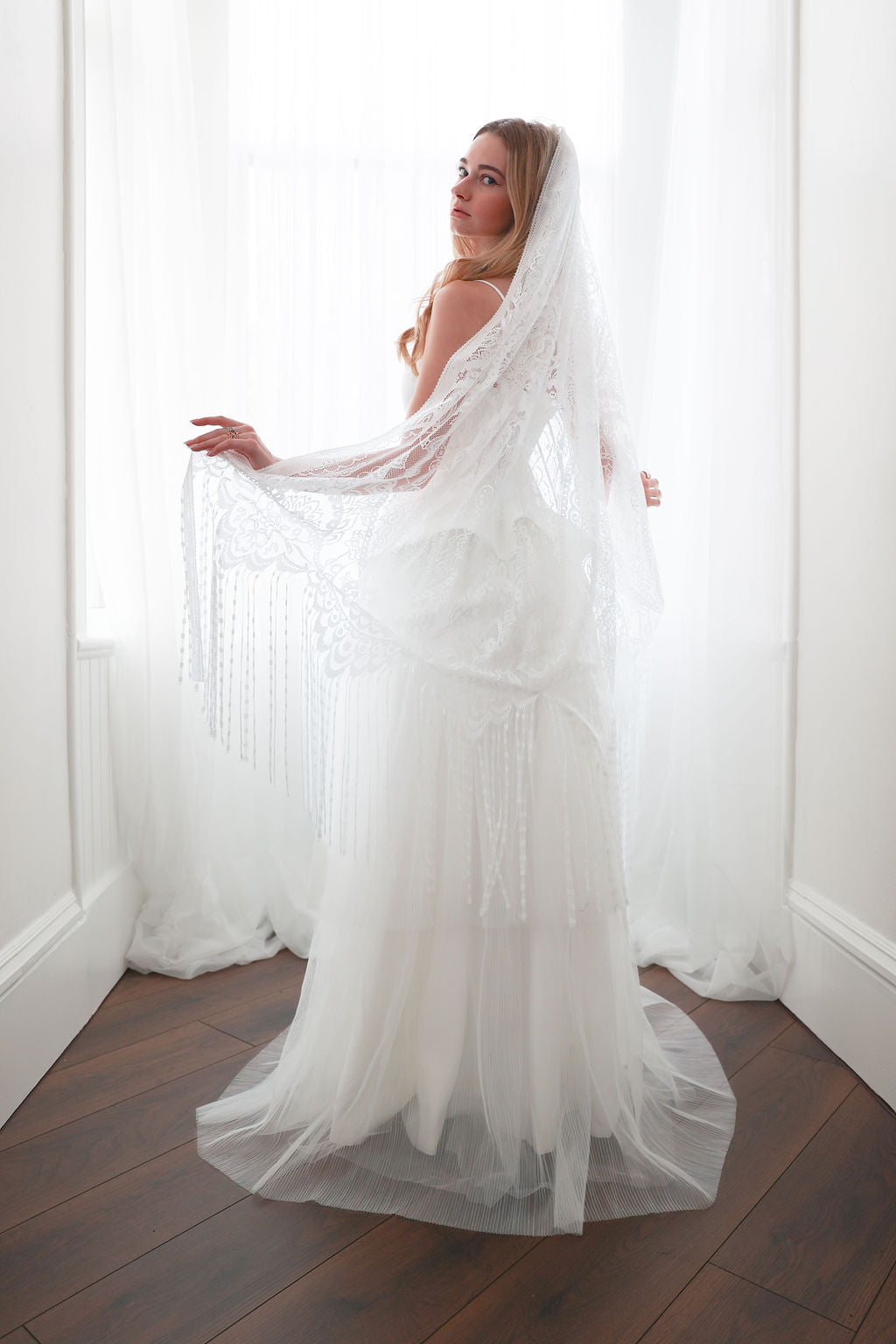 Bride With Boho Fringe Wedding Veil