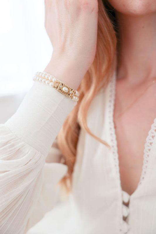 Bride Wearing Vintage Pearl Bracelet