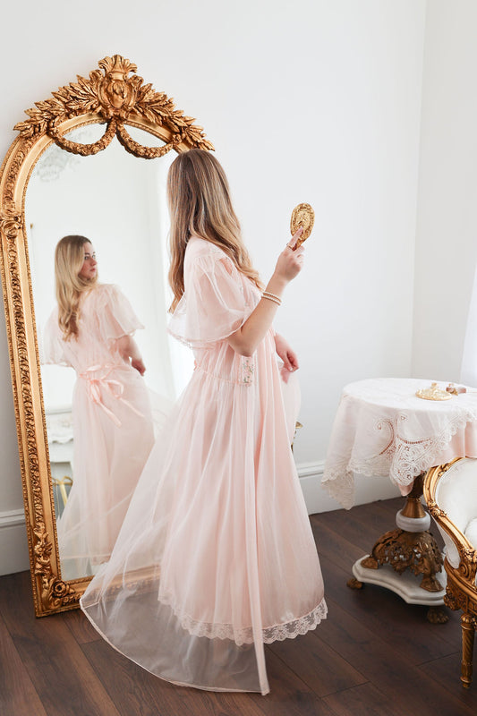 Bride wearing vintage getting ready outfit