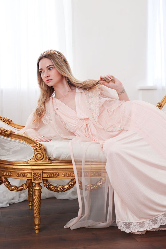 Bride wearing vintage getting ready outfit