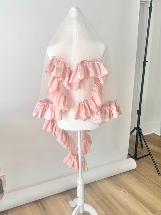 Ruffled Pink Heart Veil