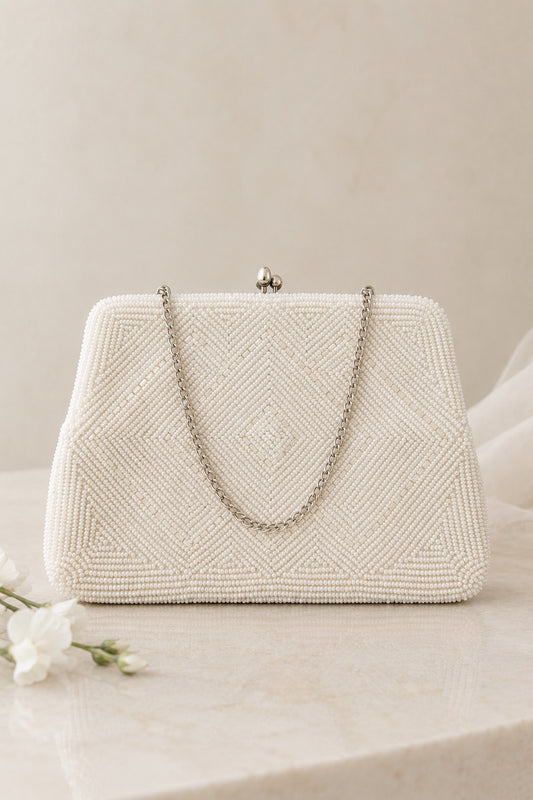 Vintage white beaded bridal handbag
