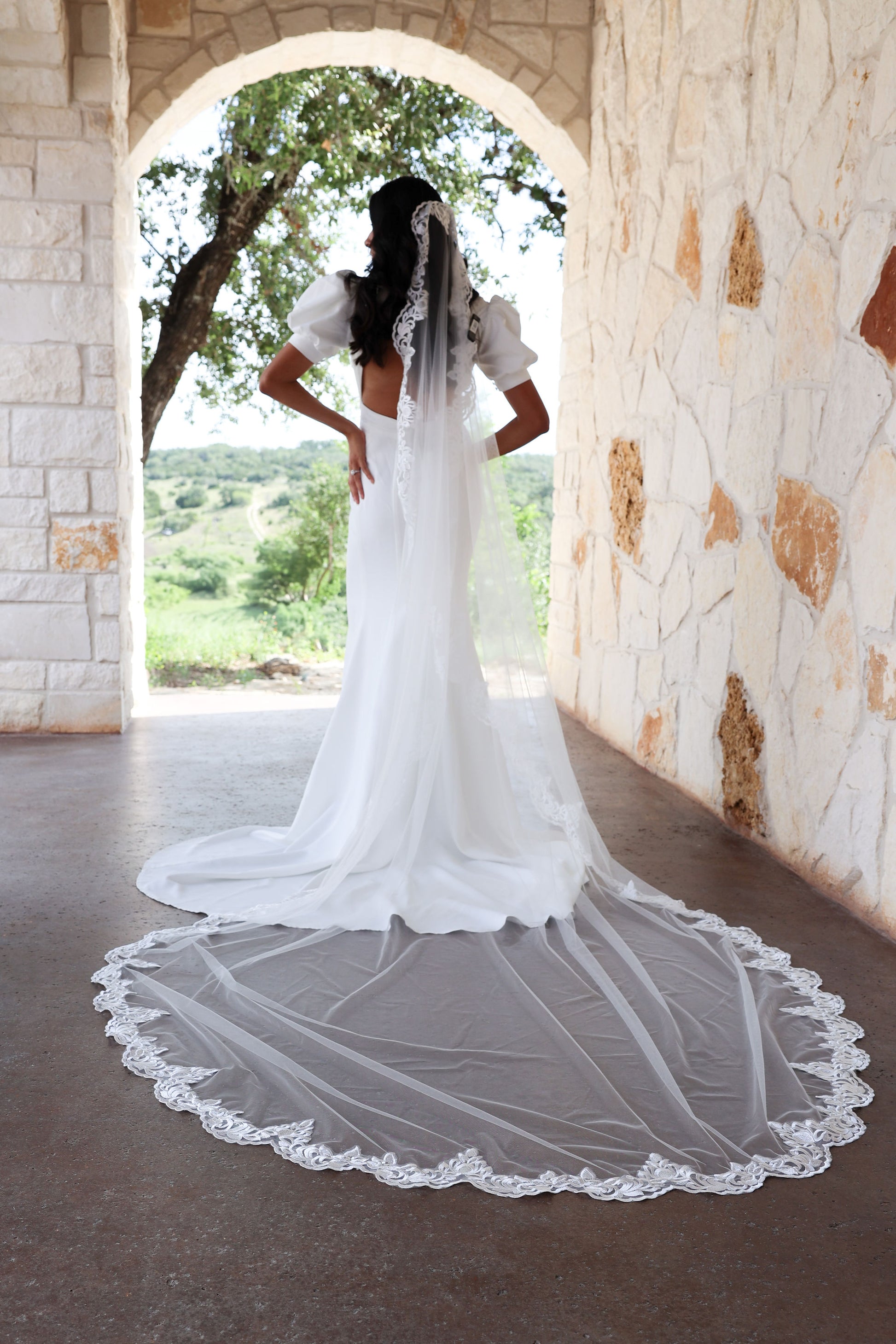 mantilla veil with lace dress Cathedral Mantilla Veil with Lace Edge White or Ivory Bridal Veil Style 1 with Comb