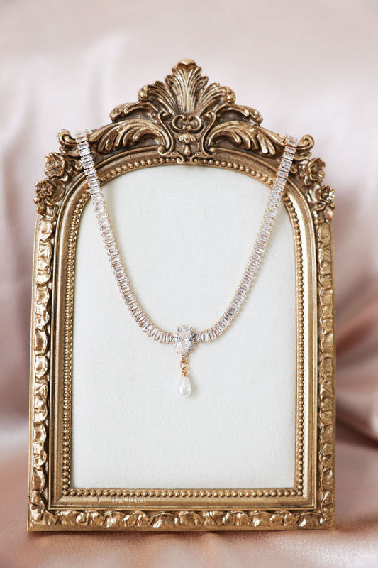 Crystal Pearl Wedding Necklace for Brides