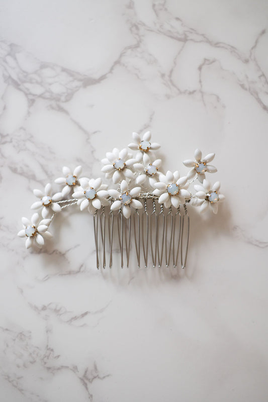 White Opal Floral Wedding Hair Comb