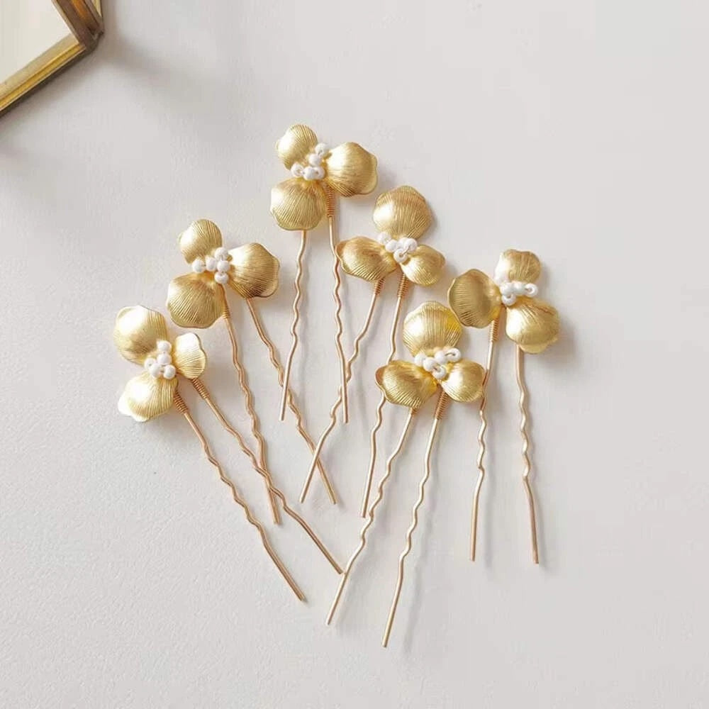Arabella Gold Floral Hair Pins - Set of 6